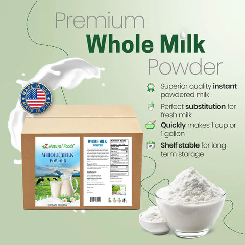 Whole Milk Powder For Baking And Cooking And Drinks Creamy Pasteurized Dry Milk Non GMO Gluten Free Kosher Certified 55 Lbs box with bowl
