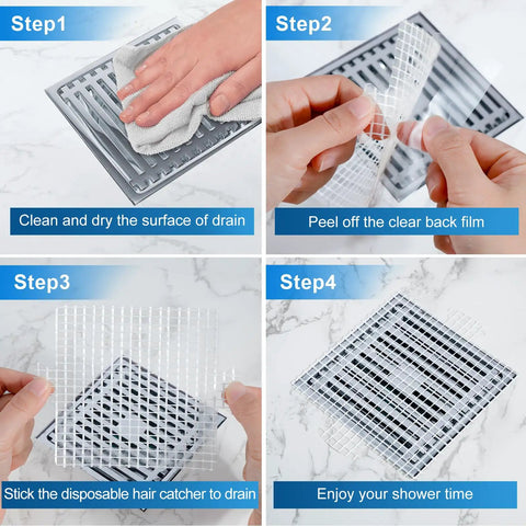 Step-by-step installation of Disposable Shower Drain Hair Catcher Pack 25 Mesh Discs 4.1 Inch Hair Catchers For Shower Clog Prevention
