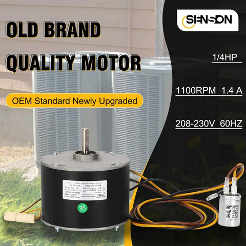 Upgraded Condenser Fan Motor 1/4 HP 1100 RPM 208 230V CW CCW with metal capacitor in front of HVAC units