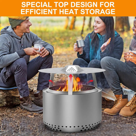Heat Deflector For Yukon 27 Inch Fire Pit Portable 304 Stainless Steel Diffuser With Carry Handle Improves Heat Retention and Directs Warmth in use during an outdoor gathering.