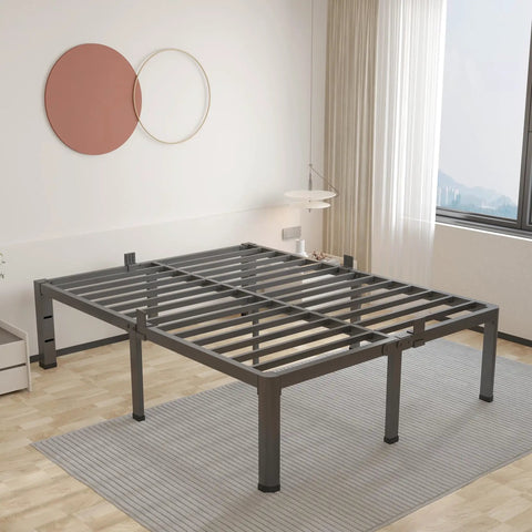 Heavy Duty King Bed Frame Built Like A Tank With 3500 Pound Capacity, featuring a sturdy steel slat design in modern bedroom.