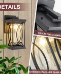 Dusk To Dawn Outdoor Coach Lantern With Crack Like Glass Black Aluminum Waterproof Wall Sconce For Front Porch Exterior Lighting