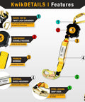 6 Foot Cobra Web Self Retracting Lifeline No Tangle Web Class 1 SRL Fall Protection Lanyard with features highlighted