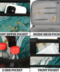 Marble Texture Insulated Picnic Backpack Lunch Bag For Women And Men with pockets, mesh compartments, and marble design.