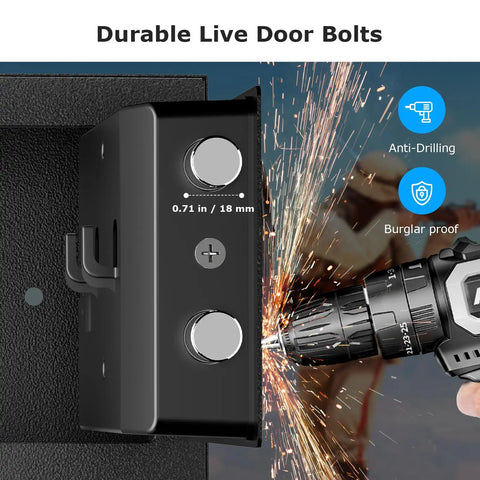 Rock Solid Heavy Duty Electronic Keypad Security Safe Box Compact Lockbox For Valuables with visible door bolts and anti-drilling features.