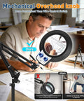 Man using Pro Grade Floor Magnifying Lamp With Light And Stand 30x 12x Magnification Stepless Brightness at a desk