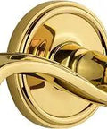 Passage Door Leverset In Polished Brass With Georgetown Rosette And Left Handed Portofino Lever, durable finish close-up