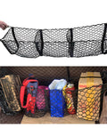 Multi Compartment Truck Bed Cargo Net For Tesla Cybertruck 2024 in black mesh, organizing tools and boxes in pickup bed