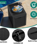 32 Gallon Resin Deck Box With Lockable Lid And Easy Carry Side Handles For Indoor Outdoor Storage next to a pool