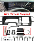 ECOTRIC double DIN dash panel for 1995–2002 GM trucks, black bezel with wire harness and mounting hardware