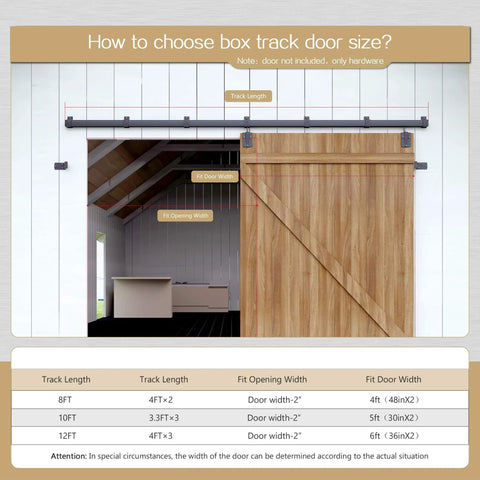 10 Ft Heavy Duty Box Rail Exterior Sliding Barn Door Hardware Kit, 450 Lb Capacity, Black Powder Coated Finish, Installed Example