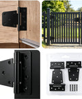 Top Shelf 3.5 Inch Gate Hinges 2 Pack, Straight Up Black Iron T Door Hardware With Dual Layer Galvanized Finish on wooden gate.