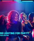 Party scene with RGB lighting featuring Two Pack 50W LED Black Light Bar for Glow Parties and Party Vibes, UV 395-400nm Plus RGB Flood Lights