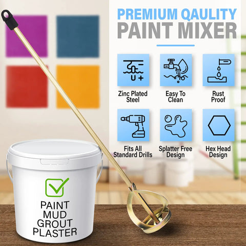 Grip Ready Drill Paint Mixer Attachment For 1 To 5 Gallon Buckets Zinc Plated No Fuss Rust Resistant Easy To Clean