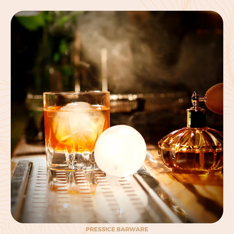 Ice Press Kit For Craft Cocktails To Level Up Your Home Bar With 2.3 Inch Sphere Ice Maker, glass with round ice sphere