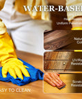 Person using blue cloth to clean a surface, showcasing benefits of Red Cherry Wood Stain Water Based Matte Finish Fast Drying Formula.