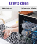Non Slip Silicone Sink Protector Mat For Kitchen, 24.8x13 Inches, Gray, shown being hand washed and in a dishwasher.
