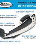 12 Inch Fantasy Swing Blade Knife With Saw Tooth Stainless Blade Full Tang Tactical Saber Claw Black Wood Handle Leather Sheath