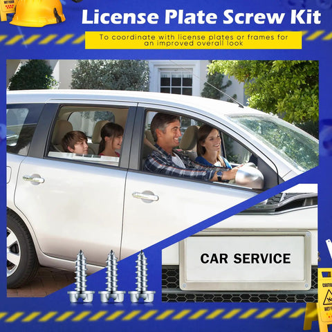 Family in car with 100 Pack Car License Plate Screws 14 By Three Quarter Inch Slotted Hex Head Mounting Screws for License Plates.