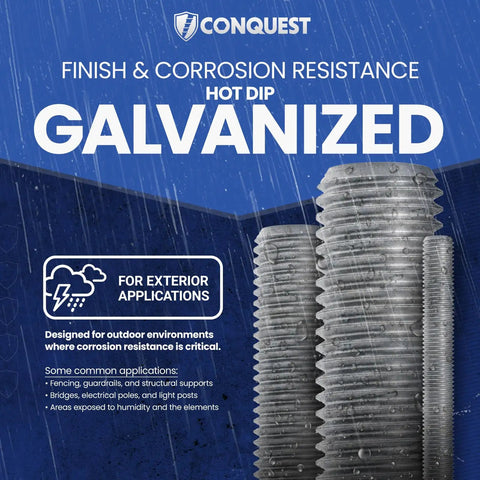 Hot Dip Galvanized Threaded Rod One And One Quarter Inch By Twelve Inch, 7 Threads Per Inch Coarse UNC, corrosion resistance