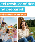 Ultra Compact Travel Flushable Wipes With 99.5 Percent Water And Aloe, Hypoallergenic and Unscented, family and camping scenes