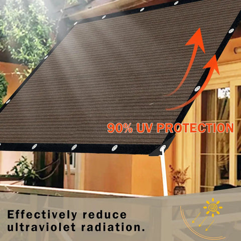 Mocha Brown 8x10 Ft Sun Shade Cloth With Grommets For Outdoor Patio And Pergola 90 Percent UV Blocking displayed on pergola
