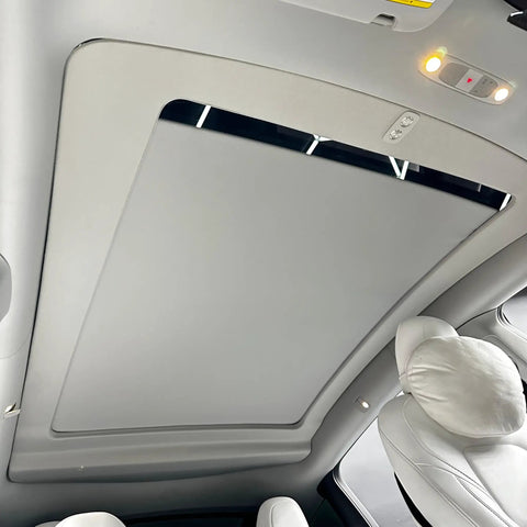 Compatible With 2020 To 2025 Model Y Electric Retractable Sunroof Sunshade Premium 5 Layer Heat Blocking Material view inside vehicle.