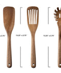 Three Piece Acacia Wood Spatula Set For Cooking, Teethed Pasta Spoon And Spaghetti Fork, 13.25" nonstick spurtles