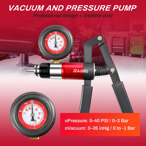 All In One Handy Vacuum Pump Brake Bleeder Kit For Auto Maintenance, red vacuum and pressure pump with gauges