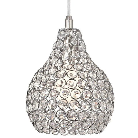 One Light Indoor Mini Pendant With Brushed Nickel Finish And Crystal Jewel Shade Adjustable 50 Inch Cord Sloped Ceiling Compatible Easy Install Sleek Dope Lighting Fixture For Kitchen Island Or Bar Area
