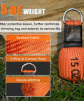 Close-up of Arborist Throw Line Kit with 15 Oz Throw Weight, D-ring, polyester fabric, and secure stitching on grass