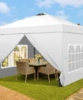 10x10 Pop Up Canopy Tent With Four Sidewalls One Push Setup for Quick No Tool Outdoor Shade Silver Coated Canopy
