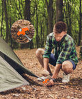 Man using 20 Pcs 12 Inch Tent Stakes Screw In Heavy Duty Ground Anchors With Hex Head Driver For Camping Garden Inflatables Metal Spikes 30 Cm