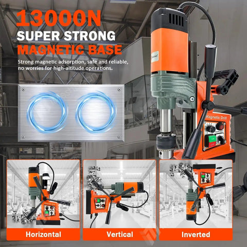 Heavy Duty Magnetic Drill Press 1400W With Solid Copper Motor For Extreme Power showing powerful magnetic base options.