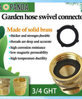Brass Garden Swivel Pipe Fitting 3/4 GHT Female To 3/4 GHT Male Hose Adapter, Leak-Proof, Easy Hookup Hose Connector, Heavy-Duty, Corrosion-Resistant, Pack Of 2 brass garden hose fitting with gasket and threaded ends