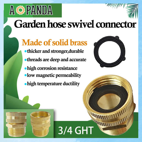 Brass Garden Swivel Pipe Fitting 3/4 GHT Female To 3/4 GHT Male Hose Adapter, Leak-Proof, Easy Hookup Hose Connector, Heavy-Duty, Corrosion-Resistant, Pack Of 2 brass garden hose fitting with gasket and threaded ends