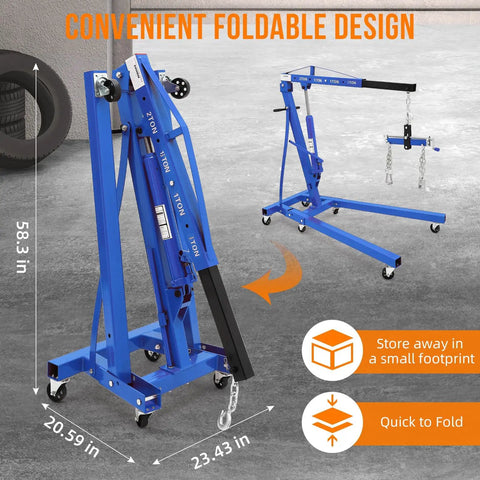 Heavy Duty Hydraulic Engine Hoist Cherry Picker 4400 Lbs Capacity in a foldable design for easy storage and mobility.