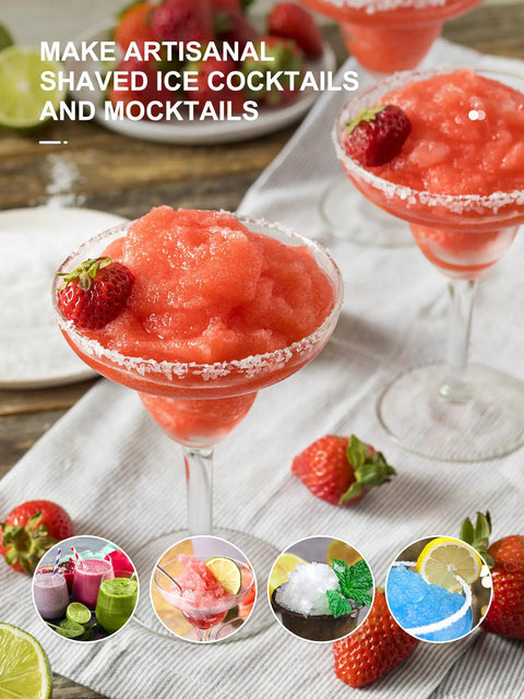 Top Tier Slushie Machine And Snow Cone Maker For Cold Brew Slush Blasts And Block Party Vibes Shaved Ice Treats with cocktails and mocktails.