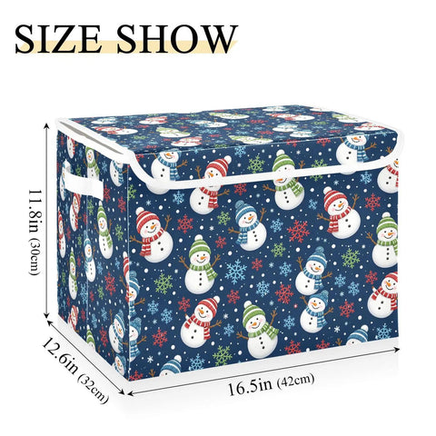 Premium Quality Collapsible Fabric Storage Bin With Secure Flip Top Lid And Sturdy Side Handles For Home Bedroom Closet Shelf Organization Everyday Box, snowman design, 16.5 x 12.6 x 11.8 inches.