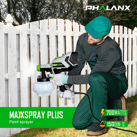 Person using Powerful 700W HVLP Paint Sprayer With 1200ml Large Capacity Tank For Furniture Cabinets Walls Doors Garden Fences And Chairs