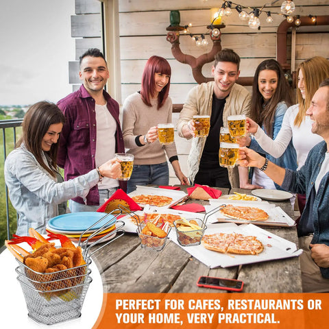 Group enjoying snacks with 12 Piece Mini Square Fry Basket Set For Home Kitchen Deep Fryer With Handles Chrome Plated Steel