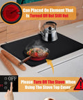 Heat Resistant Glass Stovetop Cover For Electric Stoves 21 By 29 Point 5 Inches Fireproof Waterproof Shield in use with hot items.