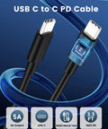 Close-up of USB-C to USB-C PD cable with 5A output, 3.3 ft length, part of 67W 3-Port USB-C Car Charger With PD 37W Max And QC 30W Max.
