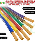 Six Color Code 14 Gauge CCA Wire Spool Set 100 Ft Each 600 Ft Total Single Conductor Automotive Primary Hook Up Wire SAE J1128