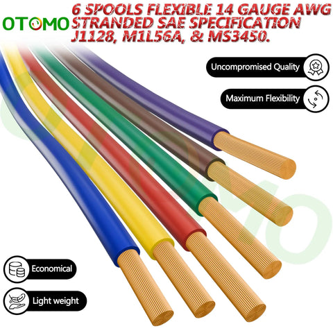 Six Color Code 14 Gauge CCA Wire Spool Set 100 Ft Each 600 Ft Total Single Conductor Automotive Primary Hook Up Wire SAE J1128