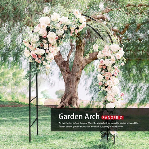 Sturdy Garden Arch Trellis For Climbing Plants Outdoor Wedding Arches Ceremony Decor Black Metal Garden Arbor 7.9 Ft Wide By 6.4 Ft High with flowers