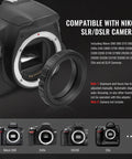 T Mount Telescope Camera Adapter for Nikon SLR and DSLR Bodies 1.25 Inch Connection with T2 Ring shown on camera setup