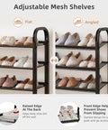 Sick Heavy Duty 5 Tier Metal Shoe Rack With Dense Mesh Shelves Holds All Your Kicks Solid Space Saving Entryway Footwear Organizer with adjustable shelves.