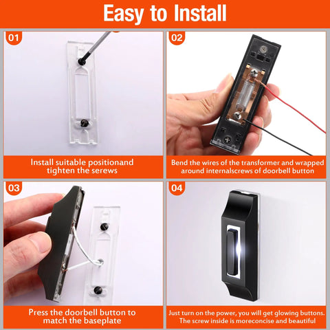 Solid Metal Doorbell Button Wall Mounted Black With Bright LED Light Waterproof Built To Last Durable Replacement For Old Plastic Button Weatherproof For Home Front Door Or Office Entry, easy install steps