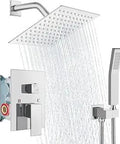 Shower Faucet System With 8 Inch Polished Chrome Rainfall Square Shower Head And Handheld Spray Wall Mount Slick 2 Function Shower Combo